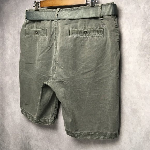 Calvin Klein Men Shorts 34 Belted Gray Flat Front Pockets Ripstop Cotton CK Logo - Picture 7 of 11